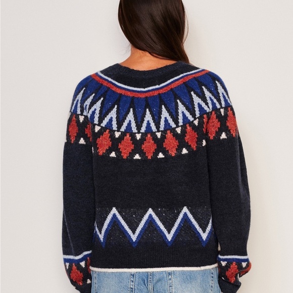 SUNDRY WOMEN'S FAIRISLE CREW NECK SWEATER IN DEEP NAVY S, M - Picture 6 of 13